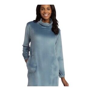 Softies Spring Lake Blue Velour Funnel Neck Long Sleeve Lounger Size Small Oprah